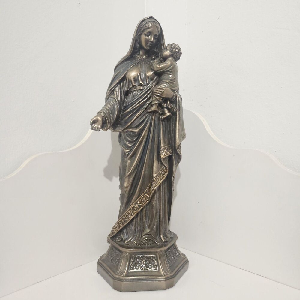 Veronese - Holy Mother Mary Holding Infant Jesus Religious Sculpture - Bronze